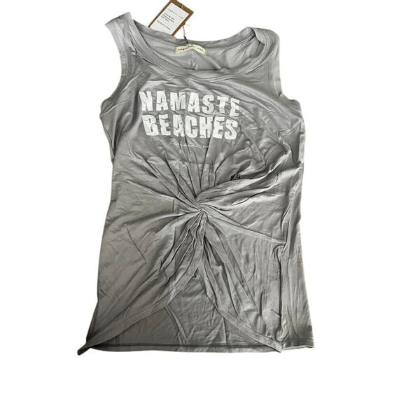 NWT Niyama Sol tank top "Namaste Beaches" gray with runched front yoga sz S - Picture 1 of 4